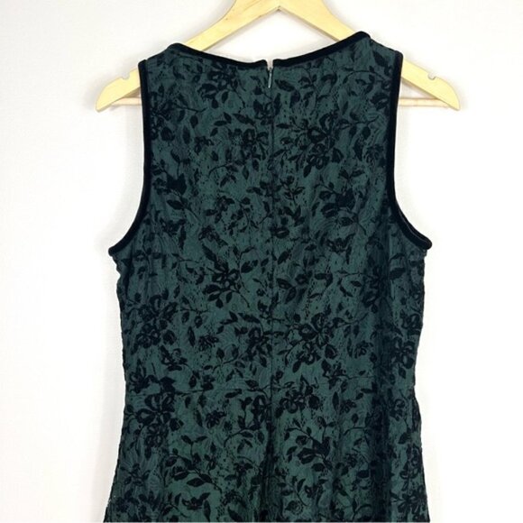 RALPH Lauren Black Label Floral Green Black Velvet Dress Size 12 - Picture 2 of 6
